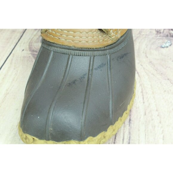 LL Bean Brown Leather Lace Up Round Toe Unlined Ankle Duck Boots Size 7 M - Picture 8 of 10